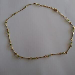 Golden Necklace Chain with Green Crystals Accents Length 20" plus extra 4"